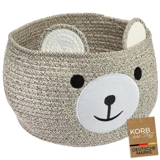 HMF Aufbewahrungskorb mit versteckten Griffen, Korb für Kinderzimmer aus Baumwolle | Bär | 30 x 24 cm | Hellbraun