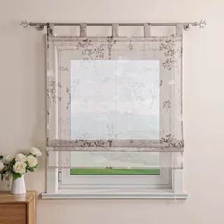 Delien Raffrollo Leinenoptik Transparente Rollos Landhaus Küche Gardine Modern Raffgardine mit Blumendruck »Löwenzahn« Schlaufenrollo für Klein Fenster mit Schlaufen BxH 140x140cm,Sand