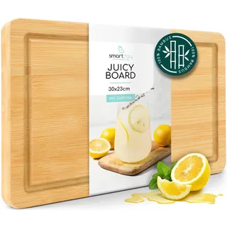 smartday Küchen Schneidebrett Holz für Gemüse & Fleisch mit Saftrille 30 x 23 cm – Bambus Holzbrett, Küchenbrett, Schneidbrett, Massives Holzschneidebrett