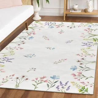 Artoid Mode Blätter Pflanzen Daisy Blumen Frühling Teppich, 140x200 cm Relax Kuscheliger Anti-Rutsch Unterseite Party Wohnzimmer Dekoration