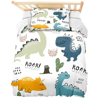 DASIAUTOEM Kinderbettwäsche, 100x135 Baby Bettwäsche Komplettset, Dinosaurier Bettwäsche,100% Polyester Mikrofaser, mit Integriertem Reißverschluss, Kissenbezug 60x40cm Kinder-Bettwäsche für Jungen