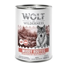 6x400g Pasăre cu porc Muddy Routes Senior Wolf of Wilderness Hrană umedă câini