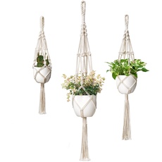 Mkouo 3 Stück Makramee Blumenampel Pflanzenhänger Baumwollseil Blumentopfhalter mit Quasten Boho Deko für Innen Außen Balkon Wohnkultur 66cm/86cm/104cm