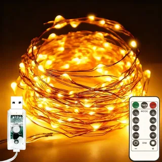 MAGGIFT LED Lichterkette Innen, 20m 200 LED Mini Kupferdraht Lichterkette Draht mit USB Stecker/Fernbedienung/8 Modi/Timer/Dimmbar Weihnachten Lichterketten für Weihnachts Dekor Warmweiß