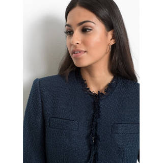 Longblazer BONPRIX, Damen, Gr. 36, dunkelblau, Obermaterial: 100% Polyester. Futter: 100% Polyester, regular fit, Blazer Longblazer, eleganter Bouclé-Look, Regular Fit, mit langem Arm