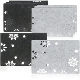 com-four® 8-teiliges Platzset Sterne aus Filz - abwischbare Untersetzer | 44 x 32 cm - Moderne Tischdekoration im Sternen-Design - Filzunterlagen für Teller, Gläser & Geschirr in Küche und Esszimmer