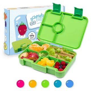 schmatzfatz Brotdose Kinder mit Fächern, BPA Frei Lunchbox Kinder, Bento Box Kinder, Brotbox für Mädchen & Jungen, Snackbox, Perfekt für Schule, Kindergarten & Ausflüge (Grün)