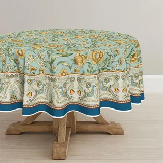 Artoid Mode Boho Vintage Pfauen Blumen Blätter Landhausstil Tischdecke Rund 120 cm, Fleckschutz Tischwäsche Küche Dekoration Party Dekor