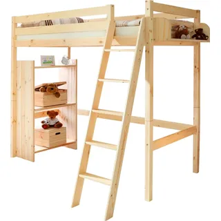 TICAA Hochbett TICAA 90 x 200 cm Kiefer massiv lackiert weiß beige