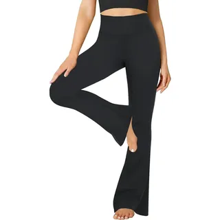 FuelMeFoot Flared Yogahose Damen Leggings High Waist Schlaghose Blickdicht Leggins Bootcut Jogginghose Jazzpants mit Bauchkontrolle Fitness. 1 Pack-01-Schwarz Verlängerung L