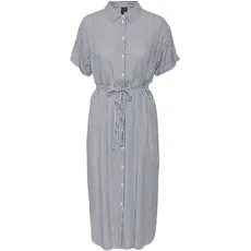 Bild von Damen Leichtes Kurzarm Kleid Midi Blusen Dress Locker mit Gürtel und Hemdkragen VMBUMPY, Farben:Weiß,Größe Damen:XL