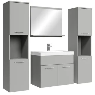 Badplaats Badmöbel Komplettset Montreal XL 60 x 35 cm Grau Matt - Badezimmermöbel mit Waschbecken, Spiegel und 2 Badezimmerschränke - Grau