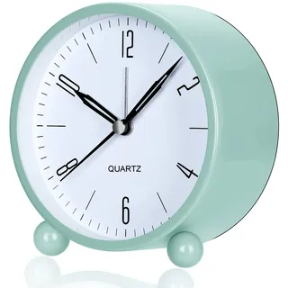 YouJabz Wecker Analog Ohne Ticken mit Nachtlicht,Modischer Runder Metall Nachttisch Wecker Laut für Tiefschläfer, Batteriebetrieben, Zurück zur Schule, Kind Schüler Geschenk