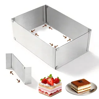 yolzhxe Backrahmen Rechteckig Verstellbar, 28x18 a 52x32 CM, Hoher 10 CM | Backrahmen Rechteckig mit Teiler, Edelstahl Kuchenform Eckig zum Backen und Zubereiten von Moussetorten