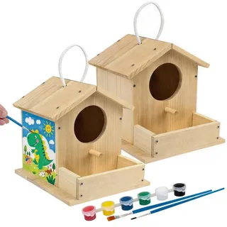 QingWing 2 Stück Vogelhaus Bausatz Kinder Zum Bemalen DIY Futterhaus Vögel