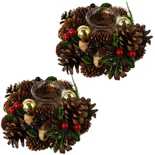 creativ home Teelichthalter Adventsgesteck mit Teelichthalter Beige