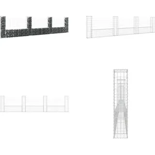vidaXL Gabionenkorb U Form mit 4 Säulen Eisen 380x20x100 cm - Gabione - Gabionen - Gabionenkorb - Gabionenkörbe