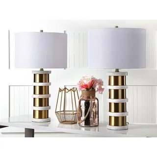 SAFAVIEH Modern Metal Table Lamps - Set of 2, in Brass Gold and White