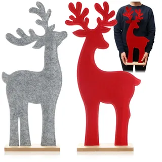 com-four® 2X Dekorativer Aufsteller für Weihnachten, Rentier aus Filz | Christmas Aufsteller zum Dekorieren und Verschenken