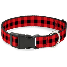 Buckle-Down Plastic Clip Collar - Buffalo Plaid Black/Red - 1" Wide - Fits 9-15" Neck - Small