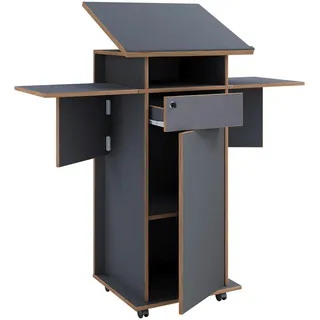 Mid.you Stehpult , Honigeiche, Anthrazit , Holzwerkstoff , 107 cm Schubladen , 123x128x44 cm , Sichtschutzblende, Stauraum, stufenlos höhenverstellbar , Büromöbel, Schreibtische, Stehpulte