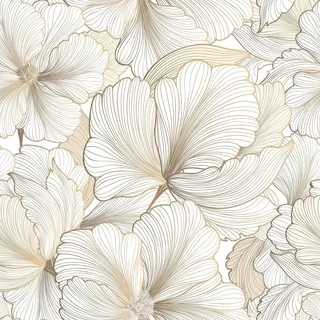 FunStick Selbstklebende Tapete Gold Weiß Muster Hibiskus Blumen Tapete Schlafzimmer Klebefolie Möbel Boho Style Weiß Gold und Beige Ginkgo Blätter Blumenmuster Möbelfolie Badezimmer Küche 44.5CMx3M