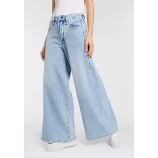 5-Pocket-Jeans HERRLICHER "Shyra Palazzo Denim", Damen, Gr. 29, N-Gr, racy, Denim/Jeans, Obermaterial: 99% Baumwolle, 1% Elasthan, weit lang, Jeans 5-Pocket-Jeans, mit besonders weitem Bein