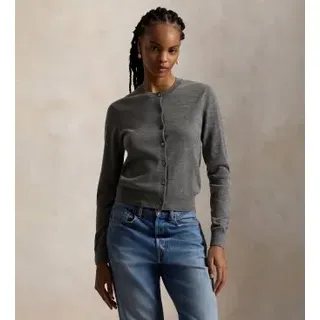 Polo Ralph Lauren für Damen. 211A99832002 Grauer Wollcardigan mit Rundhalsausschnitt (L), Lässig, Wolle