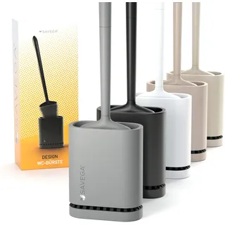 SAVEGA - Silikon Klobürste mit flachem und biegsamem Kopf - Toilettenbürste aus Silikon mit schnell trocknendem Halter - Moderne WC Bürste für die Wandmontage ohne Bohren (grau, matt) - 1er Set