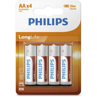 Philips AA-Batterien 4 Stück - R6L4B10 - Zinkchlorid-Technologie - 3 Jahre Haltbarkeitsdauer