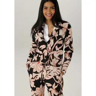 Jerseyblazer ANISTON SELECTED, Damen, Gr. 36, bunt (sand, schwarz, zimt), Jersey, Obermaterial: 95% Polyester, 5% Elasthan, bedruckt, gemustert, figurbetont hüftlang, Blazer Jerseyblazer, mit großflächigem und abstraktem Blumenmuster
