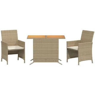 vidaXL 3-tlg. Bistro-Set mit Kissen Beige Poly Rattan - Beige