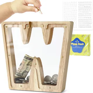 DBPBToU Spardose Kinder, Sparschwein Kinder, Buchstaben Spardose Holz, Spardose Personalisiert für Geburtstag Geschenk/Heimdekoration/Keepsake (W)
