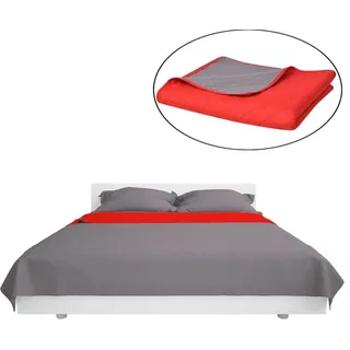 vidaXL Zweiseitige Tagesdecke Gesteppt Rot und Grau 230x260 cm - Rot