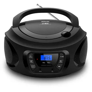 Silva Schneider PCD 25.1 – Tragbarer CD-Player mit UKW-PLL Radio, LCD-Display, 30 Senderspeicher, AUX-In & Kopfhöreranschluss, Netz-/Batteriebetrieb – Schwarz