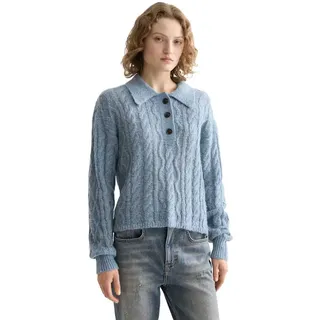 Scotch & Soda Cable Stitch Knit Langarm-polo - Faded Denim - S