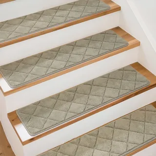 Art3d Stufenmatten Treppenstufen Matten 20 X 76 cm Treppenteppich Selbstklebend Sicherheit Stufenteppich 15 Stück Ideal für Kinder, Älteste und Haustiere Jacquard-Beige
