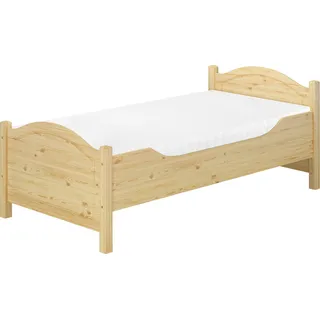 Seniorenbett extra hoch 100x200 Massivholz Kiefer Holz Einzelbett Gäste Zubehör wählbar V-60.40-10Rollrost und Matratze inkl. - Naturbelassen