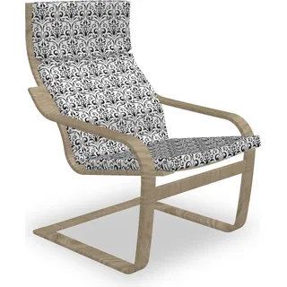 ABAKUHAUS Bärenklau Poäng Sessel Polster, Barock Curly Motiv, Sitzkissen mit Stuhlkissen mit Hakenschlaufe und Reißverschluss, Charcoal Grau Weiß - Grau