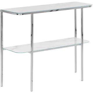 Beliani Konsolentisch Marmor Optik weiß/silber Calvert , Silberfarben, Weiß , Glas , 100x84x35 cm , Wohnzimmer, Wohnzimmertische, Konsolentische