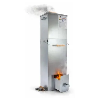 Eurocatch Teleskop-Räucherofen Quadratisch 101 cm – Smoker für den Außenbereich mit Thermometer und 10 Räucherhaken – Verzinkter Metall-Räucherschrank / Räuchertonne für Fisch, Fleisch und BBQ-Räuchern - Grau