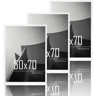 VUVUZULA Bilderrahmen 50x70cm Weiß Holz Fotorahmen Holzrahmen MDF Rahmen 50x70cm 3er Set