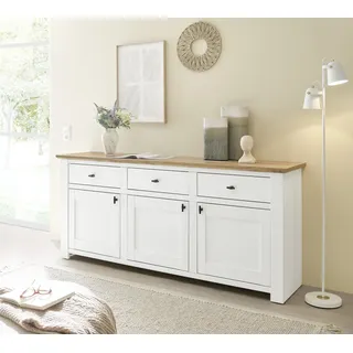 Sideboard HOME AFFAIRE "Bristol", pinie dekor, eiche wotan dekor, B:198cm H:88cm T:45cm, FSC-zertifizierter Holzwerkstoff, Sideboards, Sideboard, schwarze Metallgriffe, elegante Kranzoptik, ausreichend Stauraum