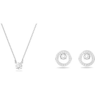 Swarovski: Attract & Creativity Schmuck-Set für Damen für Feste Anlässe - Halskette & Ohrringe, Rund, Weiß, Rhodiniert