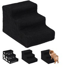 Bild von Hundetreppe 3 Stufen, kleine & große Hunde, Bett & Couch, Stoffbezug, Tiertreppe innen, 30x35x45 cm, schwarz 1 Stück
