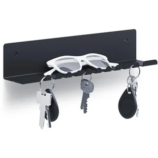 byde Bakker Wandregal 30 x 6 x 6 cm. Mit 10 Haken und Ladekabelhalter. Organizer für Schlüssel, Briefe und Kleinigkeiten. Regal aus pulverbeschichtetem Stahlblech. Schwarze.
