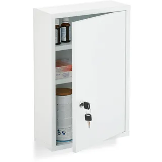 Relaxdays Medizinschrank, abschließbarer Apothekerschrank, HBT: 45 x 30 x 12 cm, 3 Fächer, zum Aufhängen, Stahl, weiß