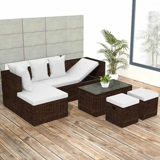Loungebett-Set – Gartenmöbel-Set – Eckbank – Poly-Rattan – Braun – Wetterbeständig – Inklusive Kissen