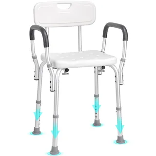 Vevor Duschhocker Duschstuhl Höhenverstellbar 390–520 mm Tragfähigkeit 158,8 kg Aluminiumlegierung weiß