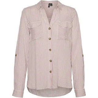 VERO MODA Damen Vmbumpy New Noos L/S Shirt Bluse, Snow White/Stripes:nostalgia Rose, XXL EU